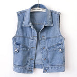 Load image into Gallery viewer, Short Hooded Denim Vest Jackets Women Spring Autumn Pocket Jean Waistcoat Sleeveless Tank Schoolgirl Outerwear Casual Tops Vest  Amaijoin
