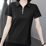 Load image into Gallery viewer, Women Simple Casual Half Zipper Tees Solid Loose Polo Collar T-shirt 2024 Summer Korean Short Sleeve Pullover Tops Ropa De Mujer  Amaijoin
