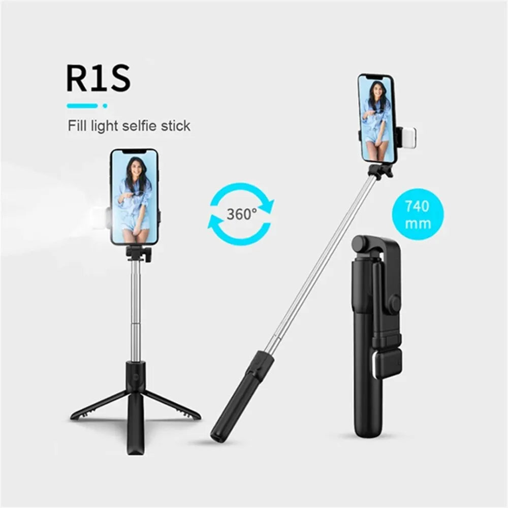 Cell Phone Selfie Stick Tripod Bluetooth Remote Wireless Selfi Stick Phone Holder Stand with Beauty Fill Light for Phone  Amaijoin