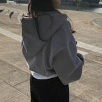 Load image into Gallery viewer, DIHOPE Women Hoodies 2023 Autumn Retro Solid Zip Up Oversize Sweatshirts Harajuku Korean Version Long Sleeve Hooded Jackets Coat  Amaijoin
