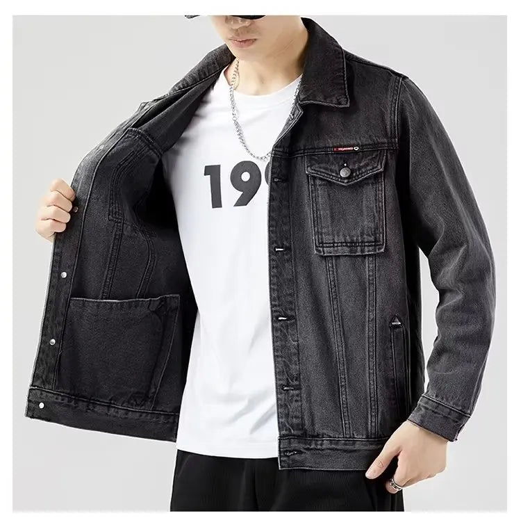 2024 Jacket Men's Casual Cotton Black Denim Jaqueta Jeans Masculina Slim Washed Retro Classic Blue Jeans Coat Male Men Clothing  Amaijoin