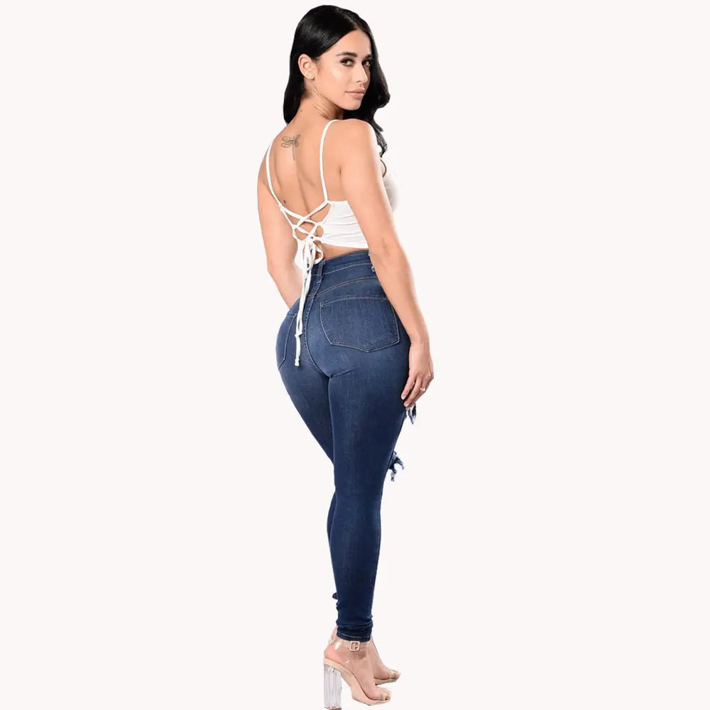 2023 Autumn High Waist Ripped Jeans For Women Fashion Stretch Skinny Denim Pencil Pants Casual Slim Trousers S-3XL  Amaijoin