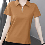 Load image into Gallery viewer, Women Simple Casual Half Zipper Tees Solid Loose Polo Collar T-shirt 2024 Summer Korean Short Sleeve Pullover Tops Ropa De Mujer  Amaijoin
