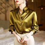 Load image into Gallery viewer, Lucyever High Quality Imitation Silk Blouse Women Fashion Long Sleeve Loose Satin Blouses Korean Style Office Lady Stand Shirts  Amaijoin
