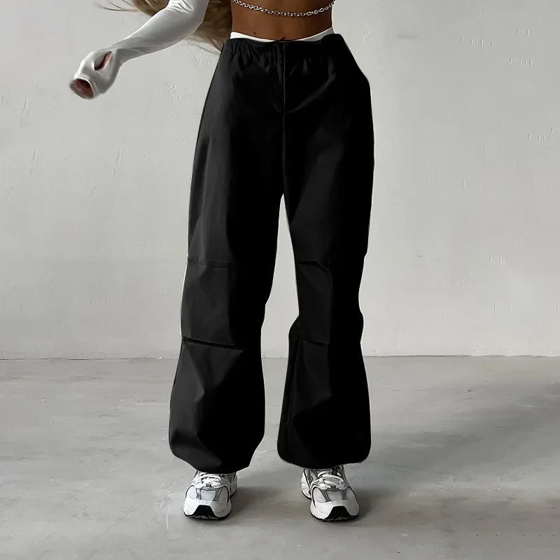 Y2k Baggy Pants Women Cargo Pants Sports Wide Leg Pants Drawstring Joggers Female Streetwear Solid Casual High Waisted Trousers  Amaijoin