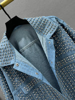 Load image into Gallery viewer, [EWQ] Streetwear Patchwork Rivet Denim Jacket Women Fashion Lapel Long Sleeve Loose Coats Female Outerwear 2024 Autumn New Trend  Amaijoin
