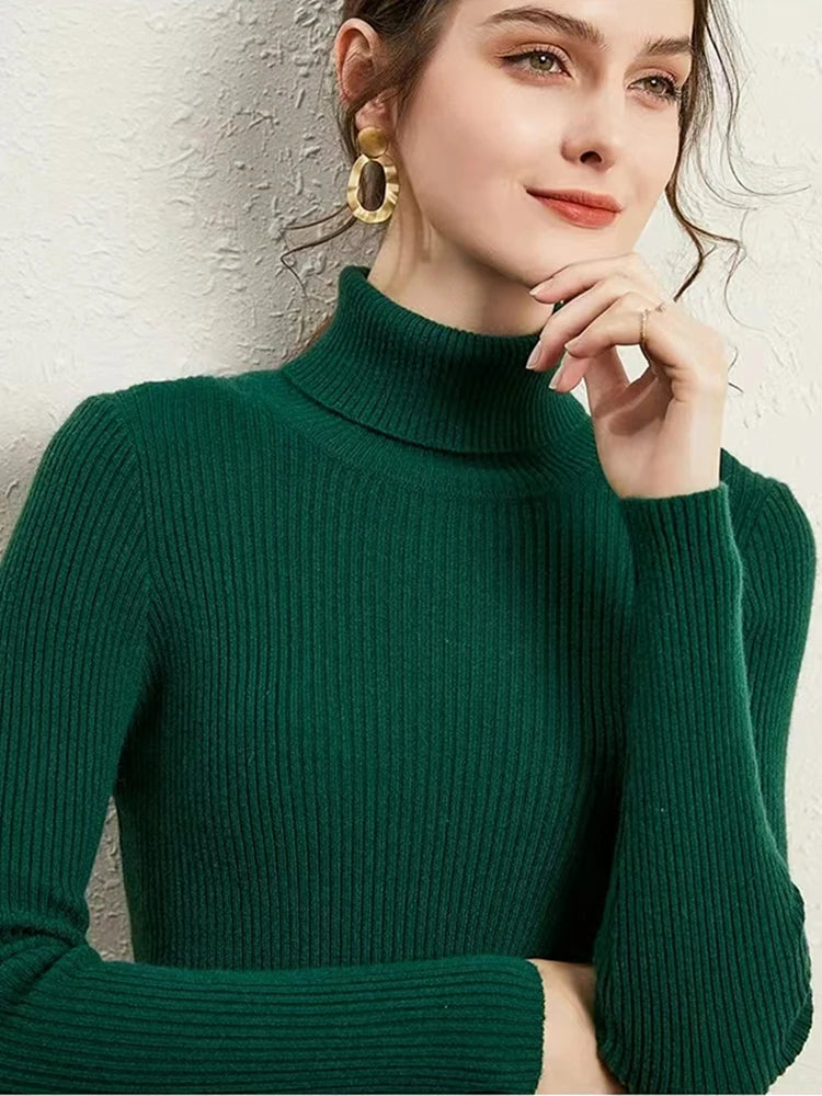 New Turtleneck Jumper Woman Knitted Blouses Fashion Ladies Sweaters Winter Thermal Striped Long Sleeve Autumn Warm Tops Bacis  Amaijoin