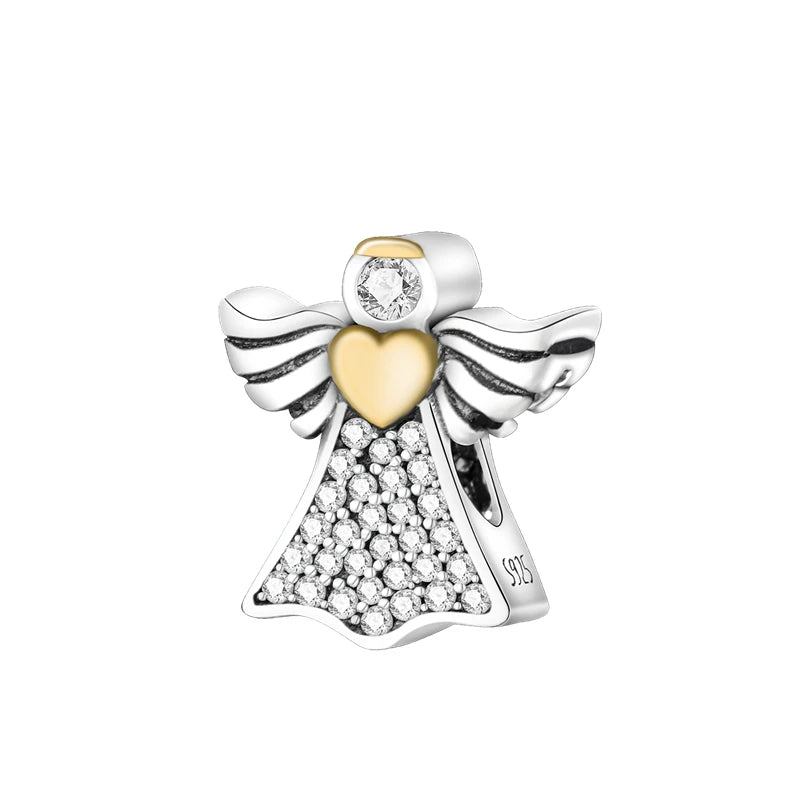 925 Sterling Silver My Angel Wings Heart Fashion Beads Fit Original Pandora Charms Bracelet Necklace Women Jewelry Anniversary  Amaijoin