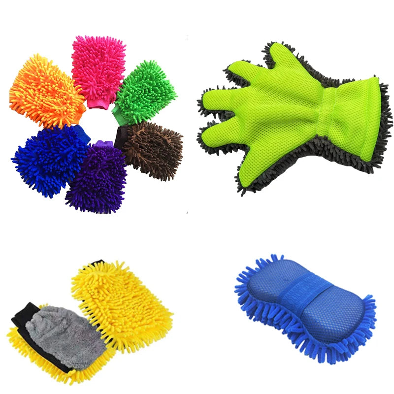 Car Chenille Premium Scratch-Free Microfiber Wash Mitt Waterproof Car Thick Cleaning Mitt Wax Detailing Brush Auto Care Glove  Amaijoin