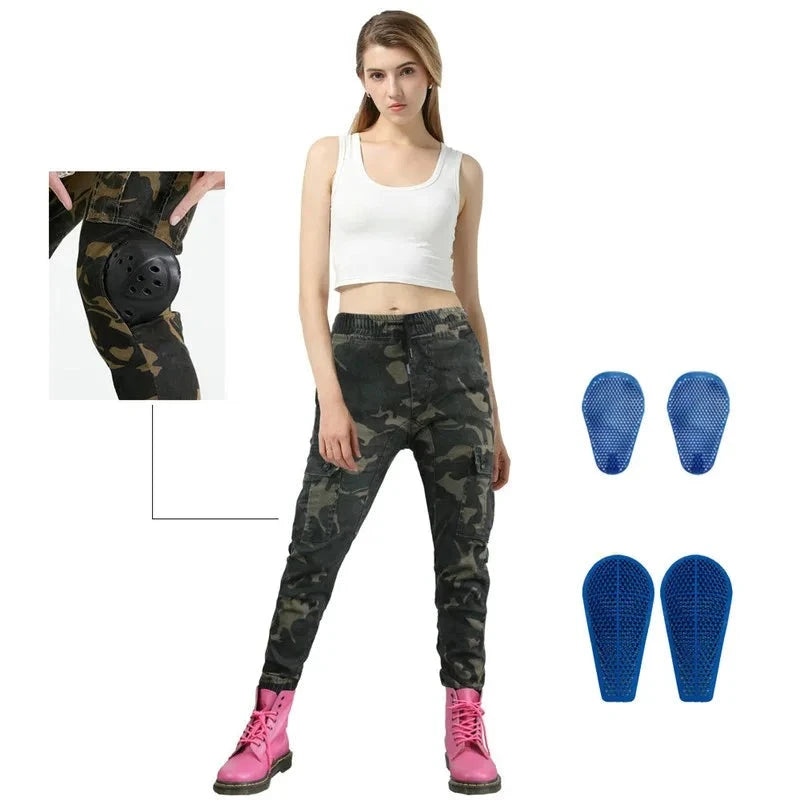 Slim Fit Motorcycle Pants Pantalon Moto Jeans Woman Boyfriends Motorcycle Leisure Women's Jeans Riding High Waist Jeans Gears  Amaijoin