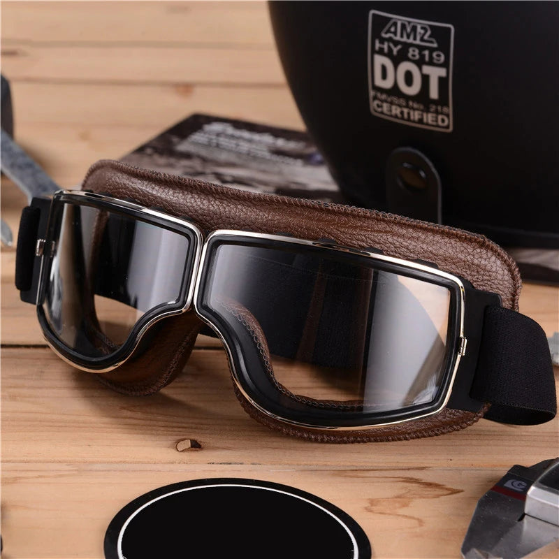 Motorcycle Glasses Windproof Motorcycle Helmet Glasses Sunglasses Retro Universal Folding Leather Retro Motorcycle Accessories  Amaijoin