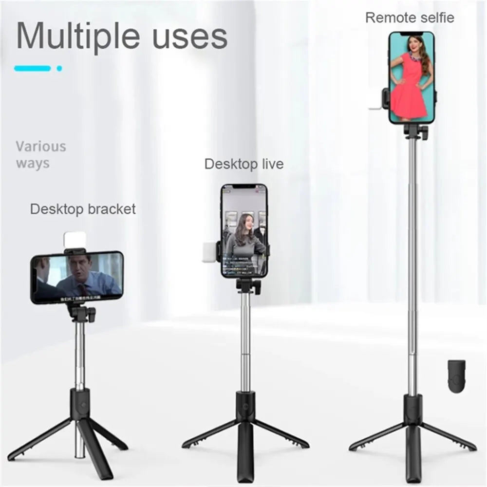 Cell Phone Selfie Stick Tripod Bluetooth Remote Wireless Selfi Stick Phone Holder Stand with Beauty Fill Light for Phone  Amaijoin