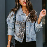 Load image into Gallery viewer, 2023 Spring New Denim Jacket Women Long-sleeved Denim Jacket Female Leopard Stitching Female Tops  Amaijoin
