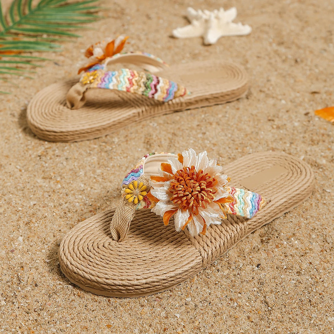 Women's fashion trend accessory Sunflower anti-slip wear soft sole flat flip flops  Amaijoin