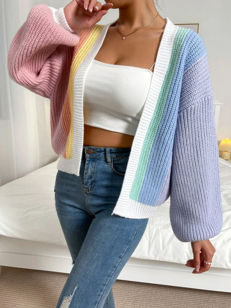 Qutie Colorblock Drop Shoulder Duster Cardigan  Amaijoin