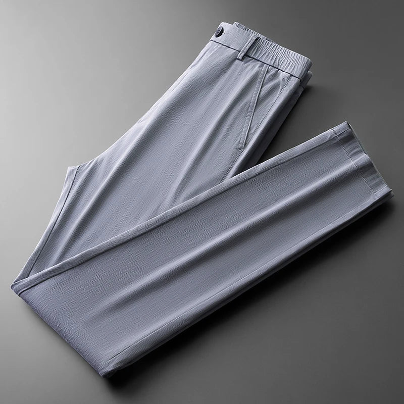 Four Seasons New Soft Lyocell Fabric Men's Pants Business Slim Pant Elastic Waist Korea Solid Color Stretch Casual Trousers Male  Amaijoin