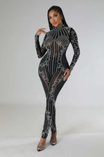 Load image into Gallery viewer, Perspective Hot Diamond Long Sleeve Party Nightclub Jumpsuit  Amaijoin
