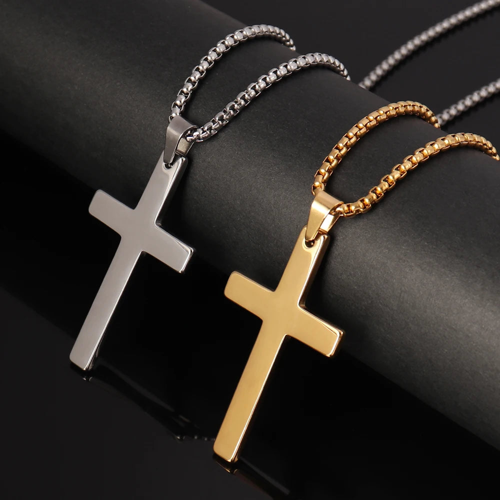 316L Stainless Steel Cross Necklace For Men Chain Necklaces Punk Gold Silver Black Color Cross Pendant Necklace  Jewelry  Amaijoin