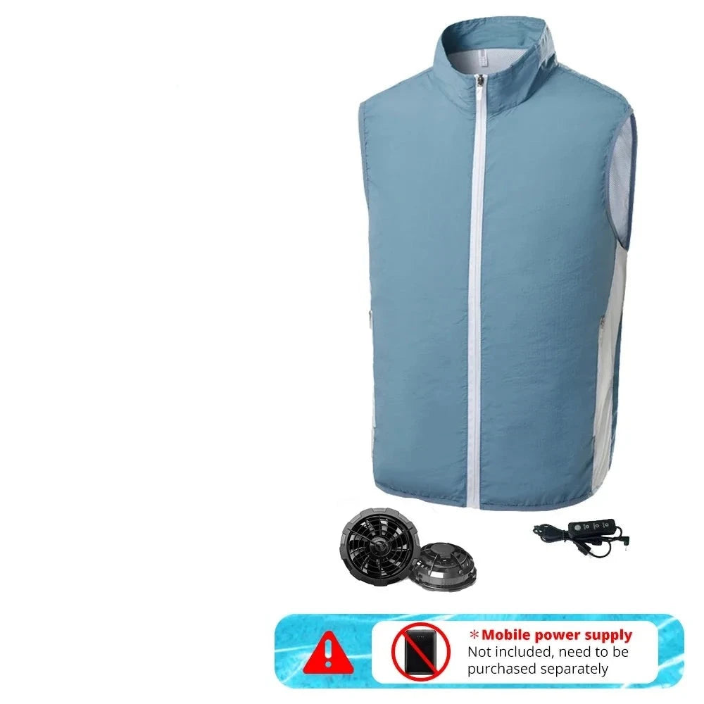 2024 Summer Air-conditioning Vest Cooling Work Clothes Outdoor Heat Protection Three Speed Adjustment Fan Hiking Clothes  Amaijoin