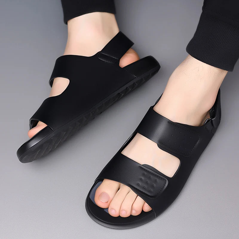 Non-slip Open-toe Leather Sandals Men's Summer New Sandals and Slippers Men's Leather Sandals Adult Thick-soled Beach Shoes  Amaijoin