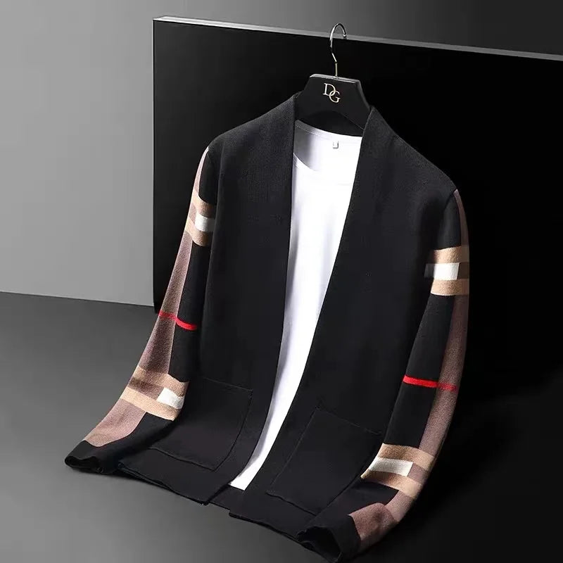 High-end brand knitted cardigan men's fashion luxury striped sweater casual shawl 2023 spring and autumn trend men's wear coat  Amaijoin