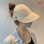 Load image into Gallery viewer, Foldable Wide Brim Ponytail Sun Hat Drawstring Adjustable Cap  Summer Quick-dry Visor Fisherman CapFor Women Beach Hat  Amaijoin
