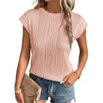 Load image into Gallery viewer, Womens Short Sleeve Textured Tops Crewneck Knit Solid Loose Casual Basic T Shirts Tee Blouses  Amaijoin
