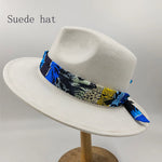 Load image into Gallery viewer, Hand-painted Fedora Hat Men&#39;s and Women&#39;s Hat Panama Spring Autumn Fashion with Wrapped Feather Wool Fedora Hat Big Brim  Amaijoin
