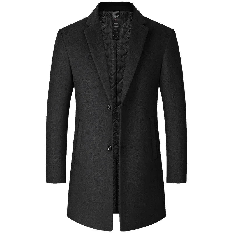 Male Woolen Coat Solid Color Slim Mid-Length Windbreaker Warm Wear-Resistant Men's Wool Coat Business Formal Wear Casual Jacket  Amaijoin