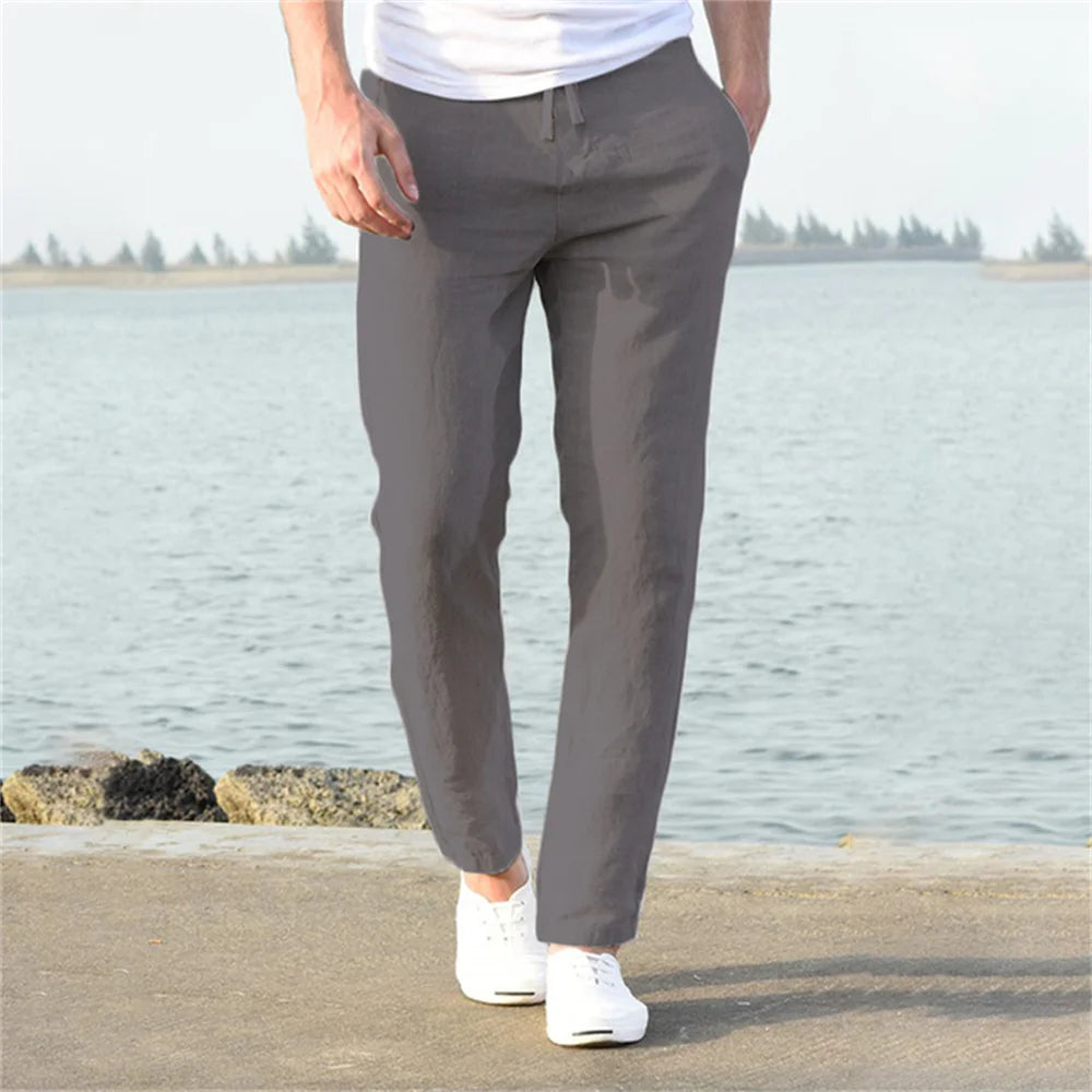 2023 Men's Cotton Linen Pants Male Autumn New Breathable Solid Color Linen Trousers Fitness Streetwear S-3XL  Amaijoin