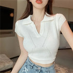 Load image into Gallery viewer, Woman T Shirt Sexy Crop Top Coquette Clothes Plain Polo Neck Women Women&#39;s Clothing Trend 2024 Fashion Offer Free Shipping in On  Amaijoin
