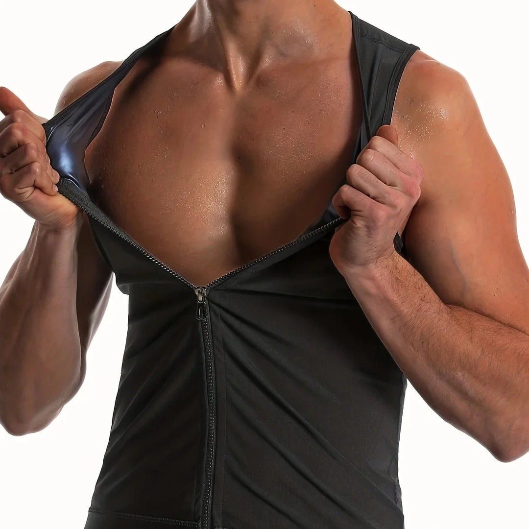 Sauna Suit for Men Waist Trainer Vest Zipper Body Shaper with Tank Top Sweat Workout Trimmer  Amaijoin