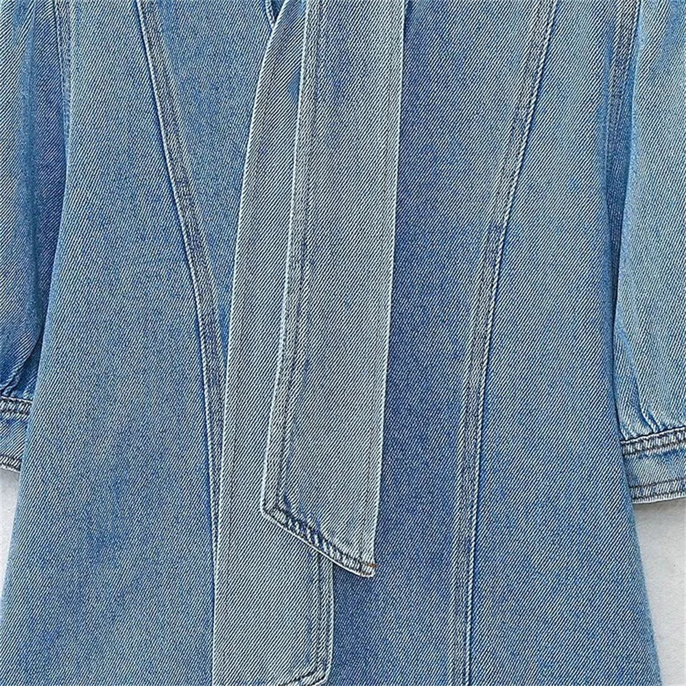 2023 New Women's High Quality Fashion Style Bowtie Denim Shirt  Amaijoin