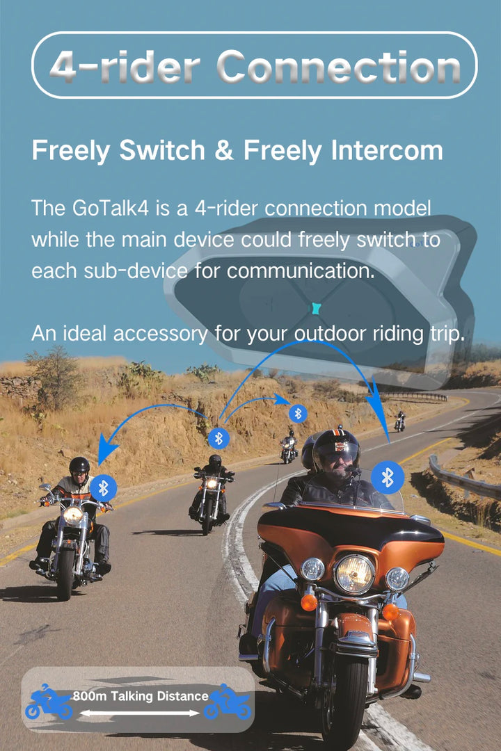 New GoTalk4 Motorcycle Helmet Bluetooth Headset 800M 2 Riders Full-duplex Helmet Interphone  BT5.1 Communicator FM + Voice Assis  Amaijoin