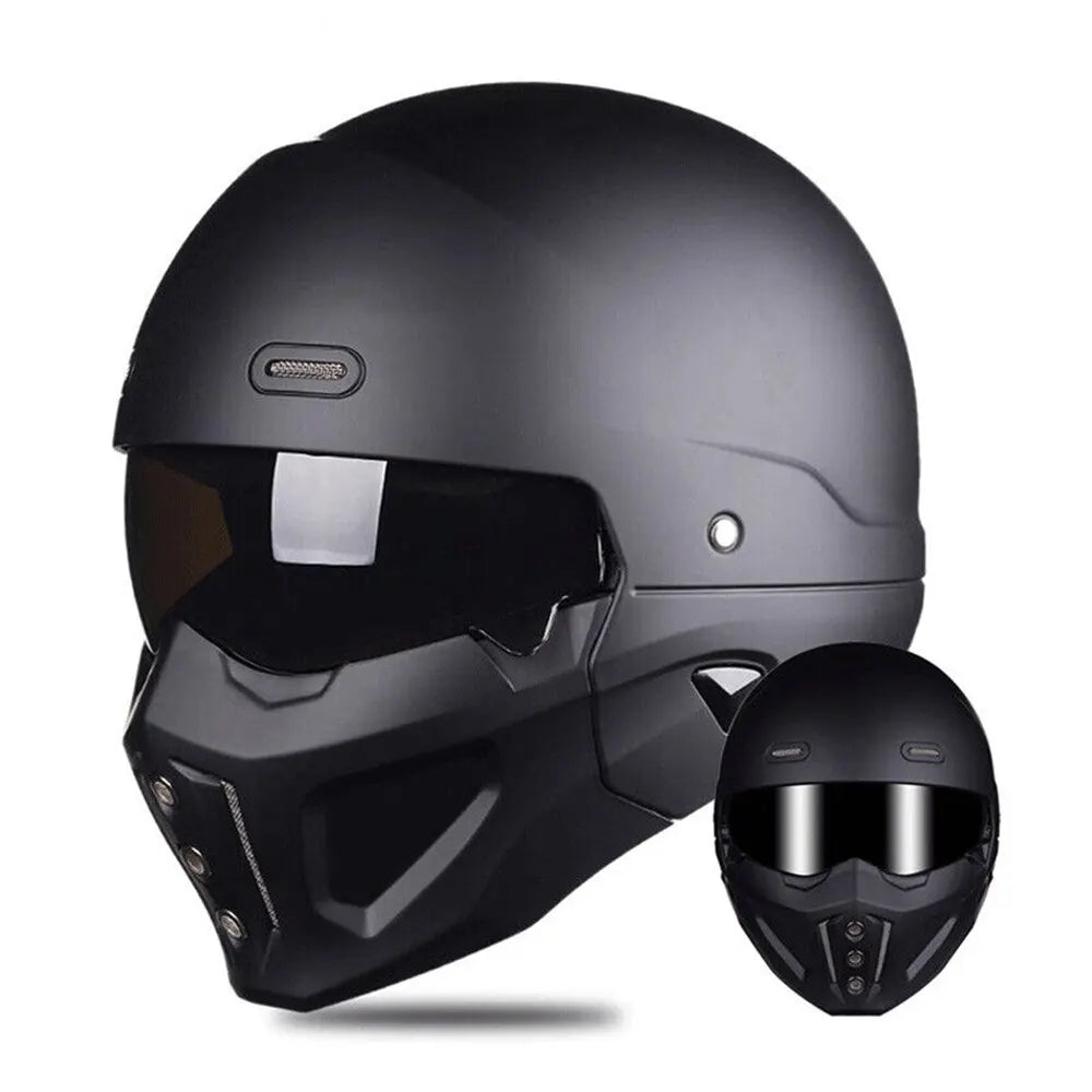 Retro Capacete Detachable For Motorcycle Bike Quick Release ABS Open Helmet Full Face Matt Black Modular Classic Professional  Amaijoin