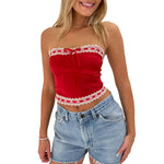 Load image into Gallery viewer, Women Lace Trim Tube Top Y2k Strapless Going Out Tank Cute Sleeveless Off Shoulder Bandeau Crop Top  Amaijoin
