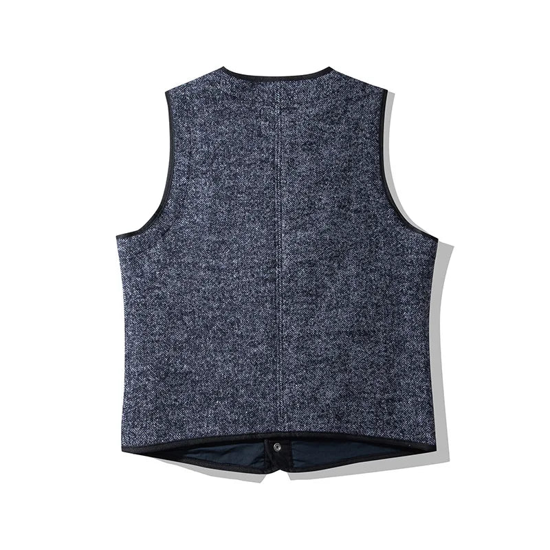 3402 Winter Fall Fashion Men's Cozy Premium Coarse Wool Vest Multi Pockets Simple Basic Waistcoats Comfortable Sleeveless Coats  Amaijoin