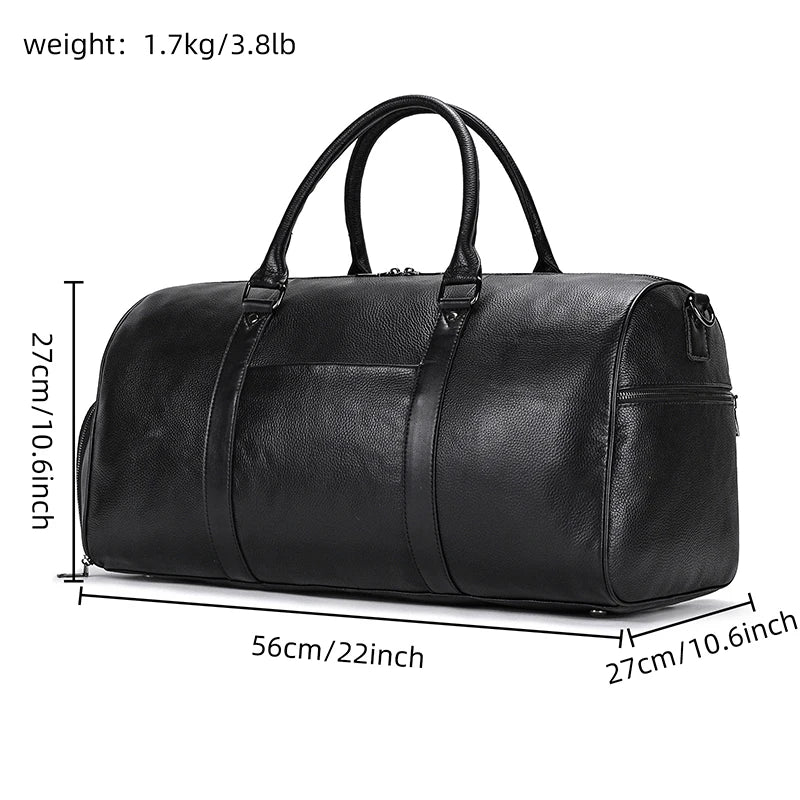 Luxury Genuine Leather Men Women Travel Bag Cow Leather Carry On Luggage Bag Travel Shoulder Bag Male Female Weekend Duffle Bag  Amaijoin