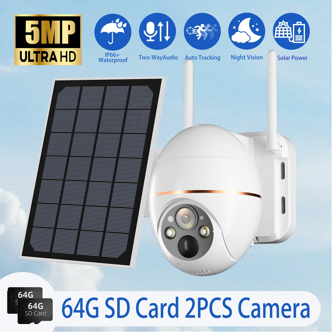 5MP Solar WIFI Camera 8000mAh Battery PTZ Surveillance IP Cameras Wireless PIR Human Tracking CCTV HD Outdoor Waterproof 5X Zoom  Amaijoin