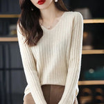 Load image into Gallery viewer, Women Sweater Long Sleeve Top Knitted Pullover V-Neck Fashion Sweater Woman Winter 2022 Basic Female Clothing Soild OL Sweaters  Amaijoin
