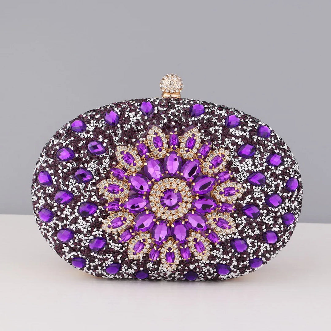 Flower Rhinestones Evening Bags Metal Prom Clutch Diamonds Clutch With Chain Shoulder Handbags Wedding Female Purse  Amaijoin