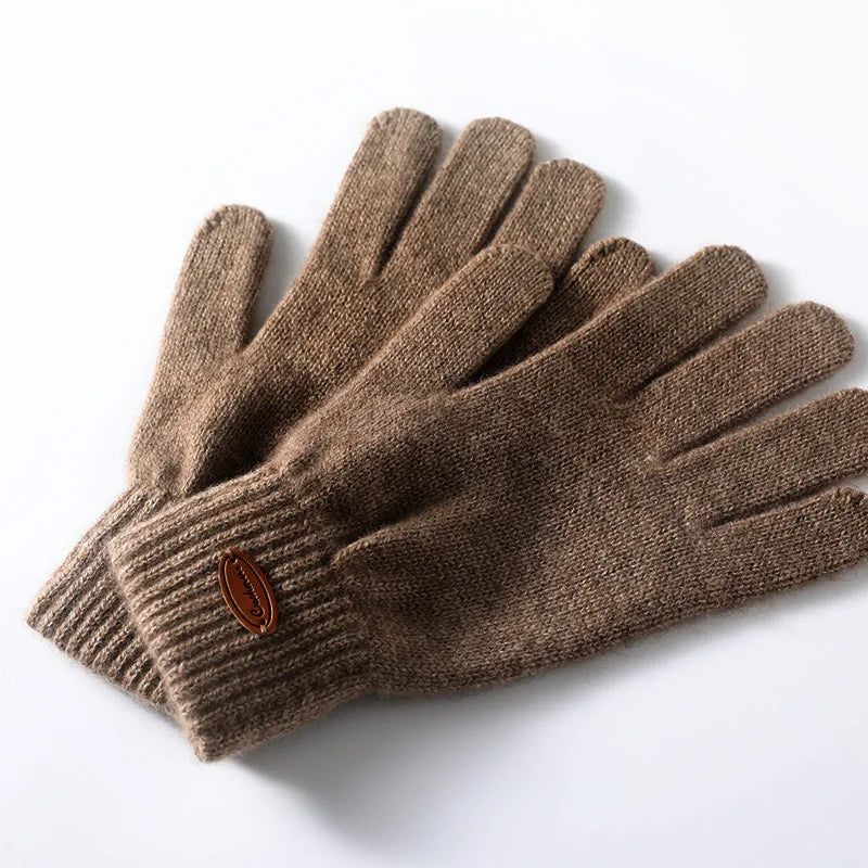 Women 100% Real Cashmere Knitted Gloves Ribbed Cuff Autumn Winter Touchscreen Finger Warm Wrist Length Classic Female Mitten  Amaijoin