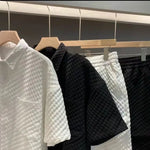 Load image into Gallery viewer, Summer Loose Men&#39;s Suit Handsome lattice Short Sleeve Shirt + Shorts British Style Casual Two-piece Suit Jogger Outfit Tracksuit  Amaijoin
