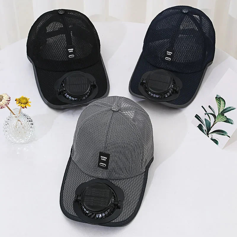 Summer solar charging with fan hat for men and women breathable mesh sun protection outdoor sunshade duck tongue hat  Amaijoin