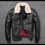 Load image into Gallery viewer, Plus Size Bust 140cm Bomber Men Genuine Leather Jacket Natural Fur Collar Classic Casual G1 Real Cowhide Mens Coat Winter Warm  Amaijoin
