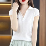 Load image into Gallery viewer, Women&#39;s T Shirts Clothes Black Top White Polo Neck Shirt Short Sleeve Tee Knit Green Aesthetic Offer Free Shipping Cute V New  Amaijoin
