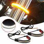 Load image into Gallery viewer, 1Pc 12V LED Motorcycle Turn Signal Light &amp; DRL Amber White Moto Flasher Ring Fork Strip Lamp Flashing blinker Universal  Amaijoin
