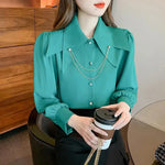 Load image into Gallery viewer, Doll Pointed Neck Turn Down Collar Bubble Long Sleeve Loose Top Chain Casual Shirt And Blouses OL Woman French Elegant 2024Trend  Amaijoin
