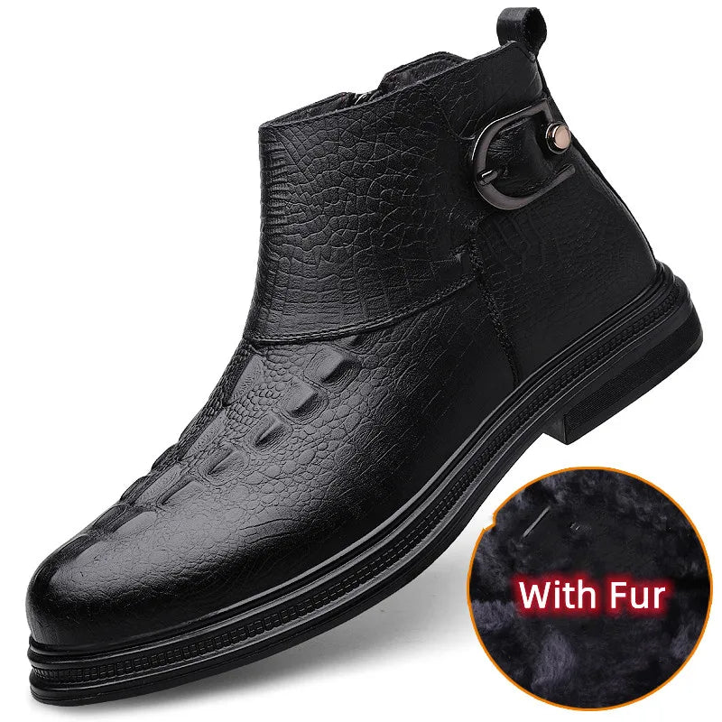 Men's Shoes Crocodile Pattern Low Top Male Shoes Genuine Leather Mens Slip on Ankle Boots 2023 Stylish Classic Motorcycle Boots  Amaijoin