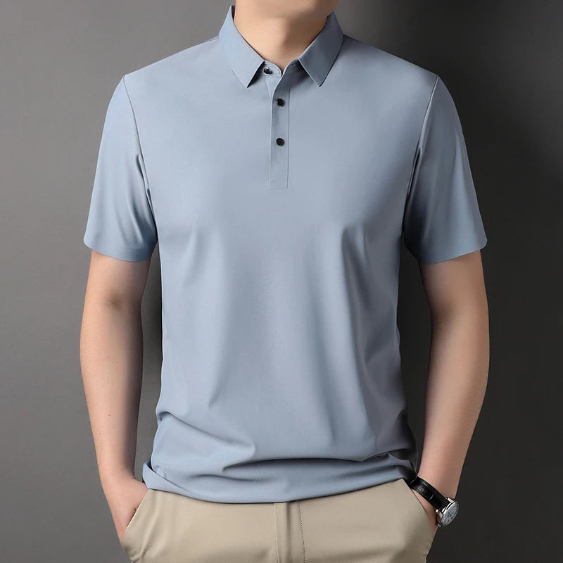 Premium ice silk breathable short-sleeved T-shirt men's lapel summer luxury top brand embroidered POLO shirt casual men's wear  Amaijoin